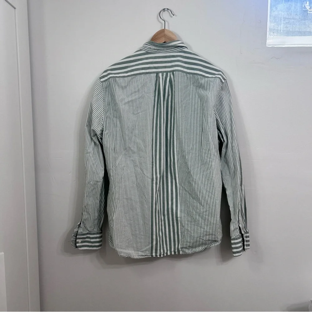 J. Crew slim fit broken in Oxford green stripe size large
